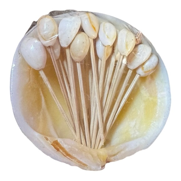 VINTAGE Clam Shell HORS D'OEUVRES CHEESE Food TOOTHPICKS w SEASHELL TIPS NEW - Picture 2 of 5